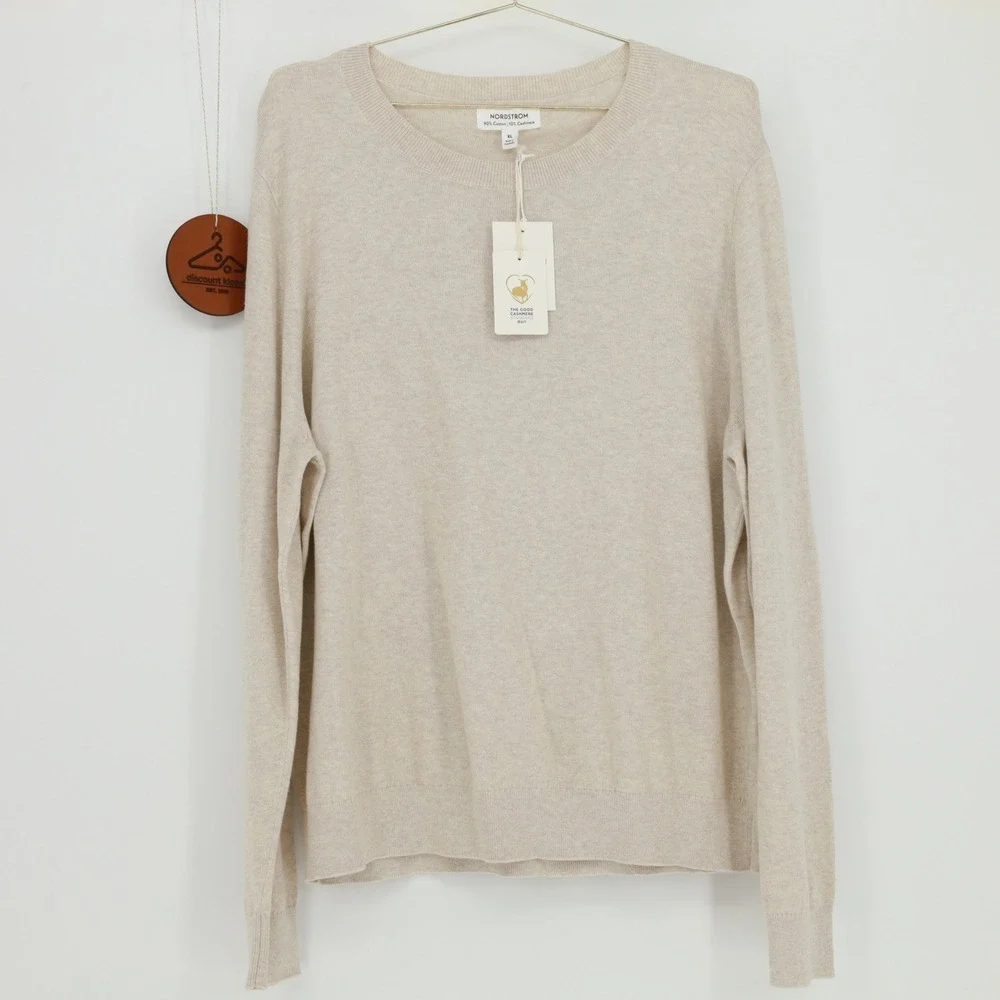Nordstrom Cotton Cashmere Crewneck Sweater Size XL NWT Pullover Minimalist